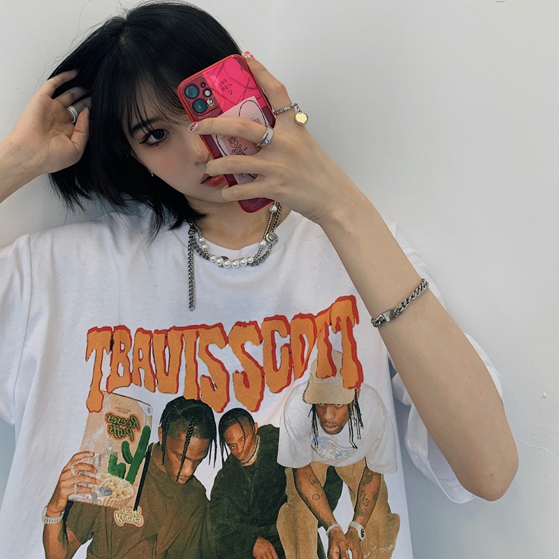 Xiaozhainv Áo Thun Tay Ngắn Cổ Tròn Dáng Rộng In Hình Thời Trang Vintage Hàn Quốc Dành Cho Nữ