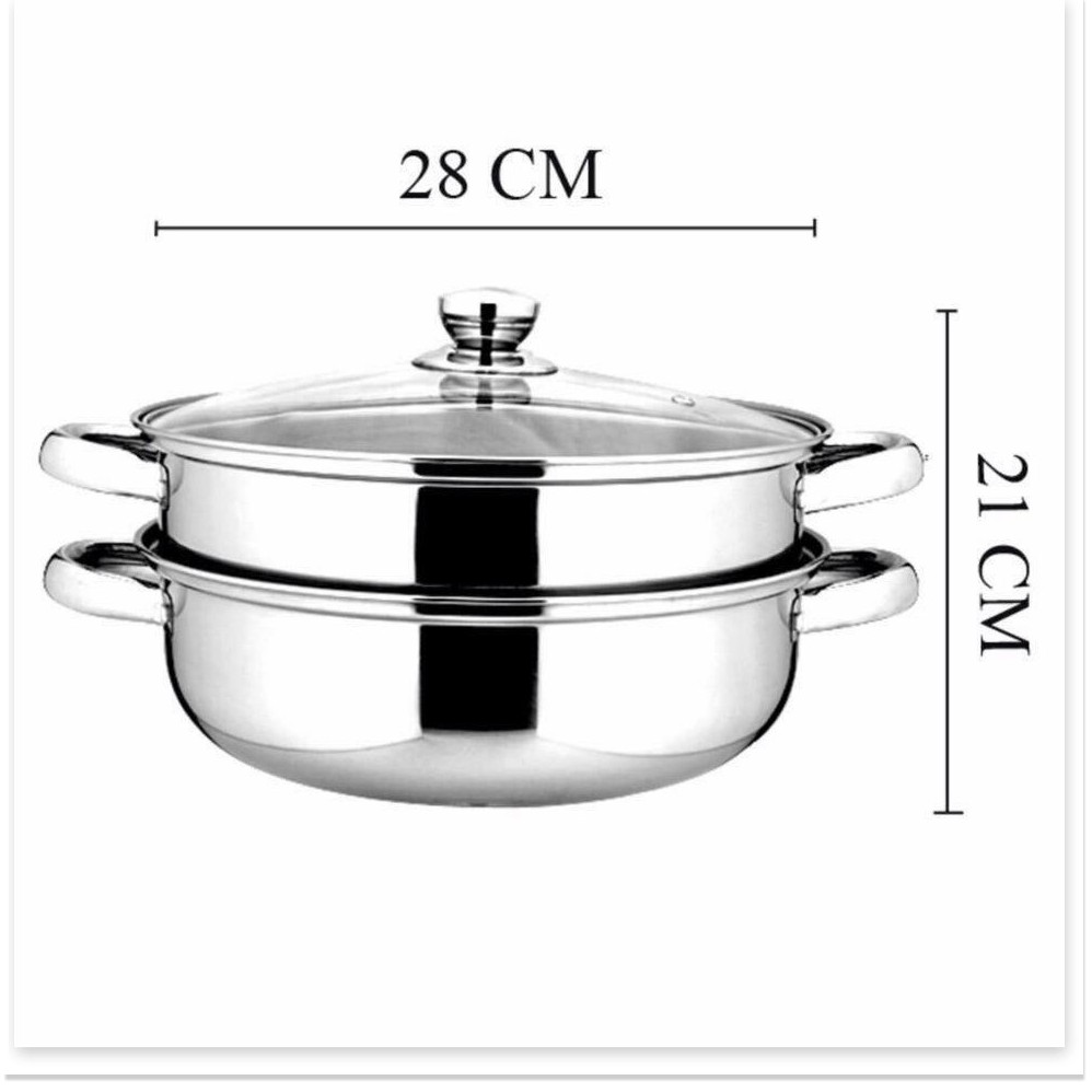 NỒI HẤP INOX 2 TẦNG ĐA NĂNG, NỒI CÁCH THỦY DÙNG ĐƯỢC CHO BẾP TỪ (SIZE 28CM) - NOIHAP2T