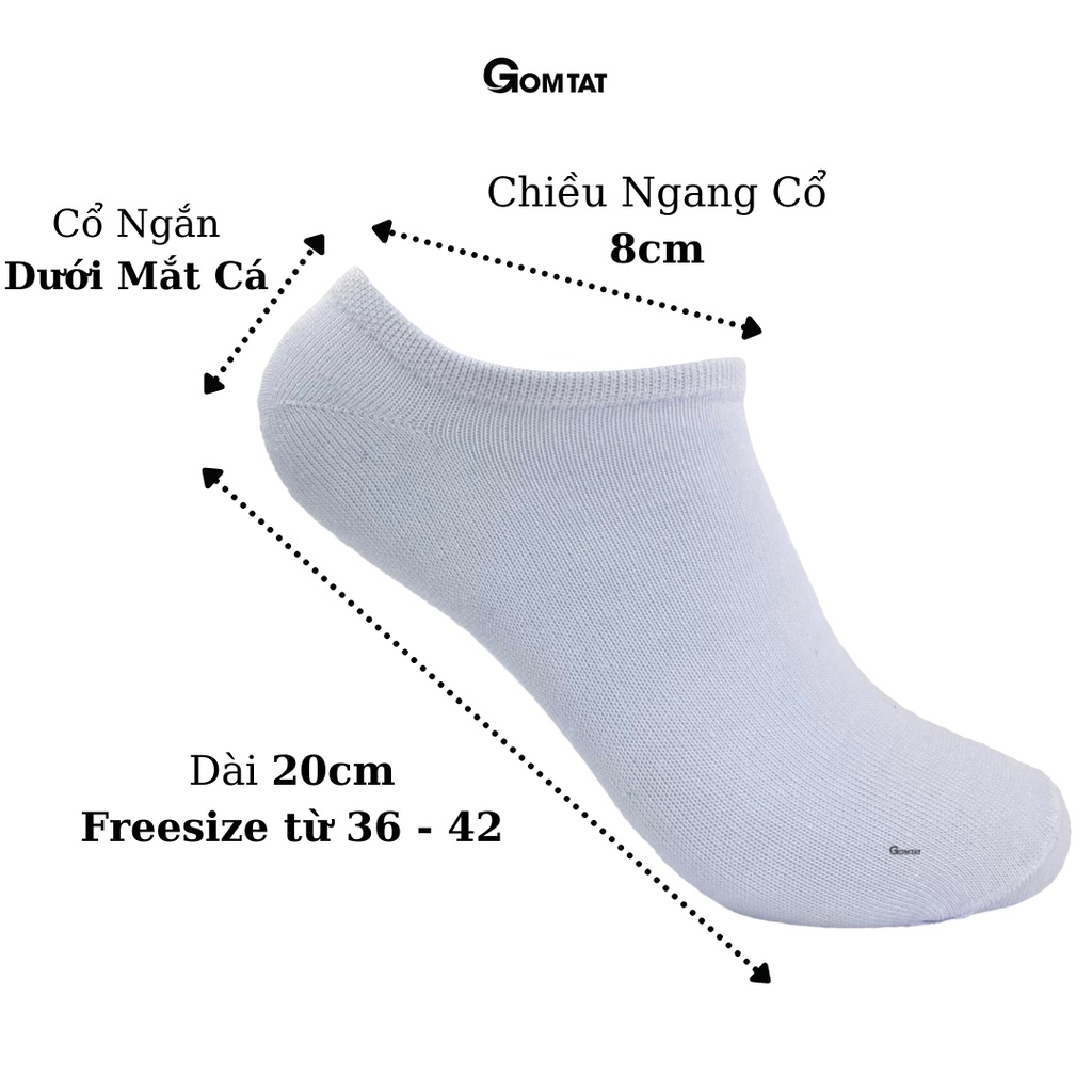 Combo 10 đôi tất vớ trơn nam nữ cổ ngắn GOMTAT, chất liệu cotton mềm mịn thoáng mát chuẩn xuất Nhật - VOTRON-VNXK
