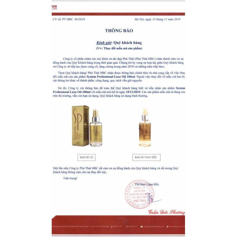 (MẪU MỚI NHẤT) TINH DẦU DƯỠNG TÓC SP LUXEOIL 30ML - 100ML (CHAI NHỰA- KHÔNG VỎ) | BigBuy360 - bigbuy360.vn