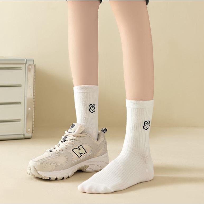 Set 5 Đôi Tất Vớ Nữ Cao Cổ Trắng Mix Hình SSS2
