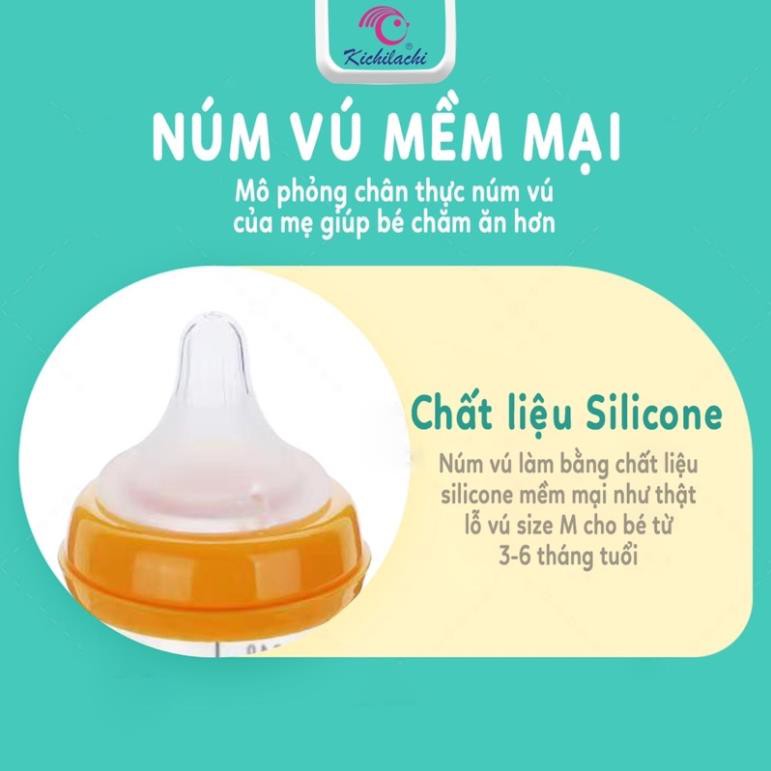 Bình sữa cổ rộng Kichilachi PPSU 160ml/280ml núm ti siêu mềm lý tưởng cho bé tập bú bình