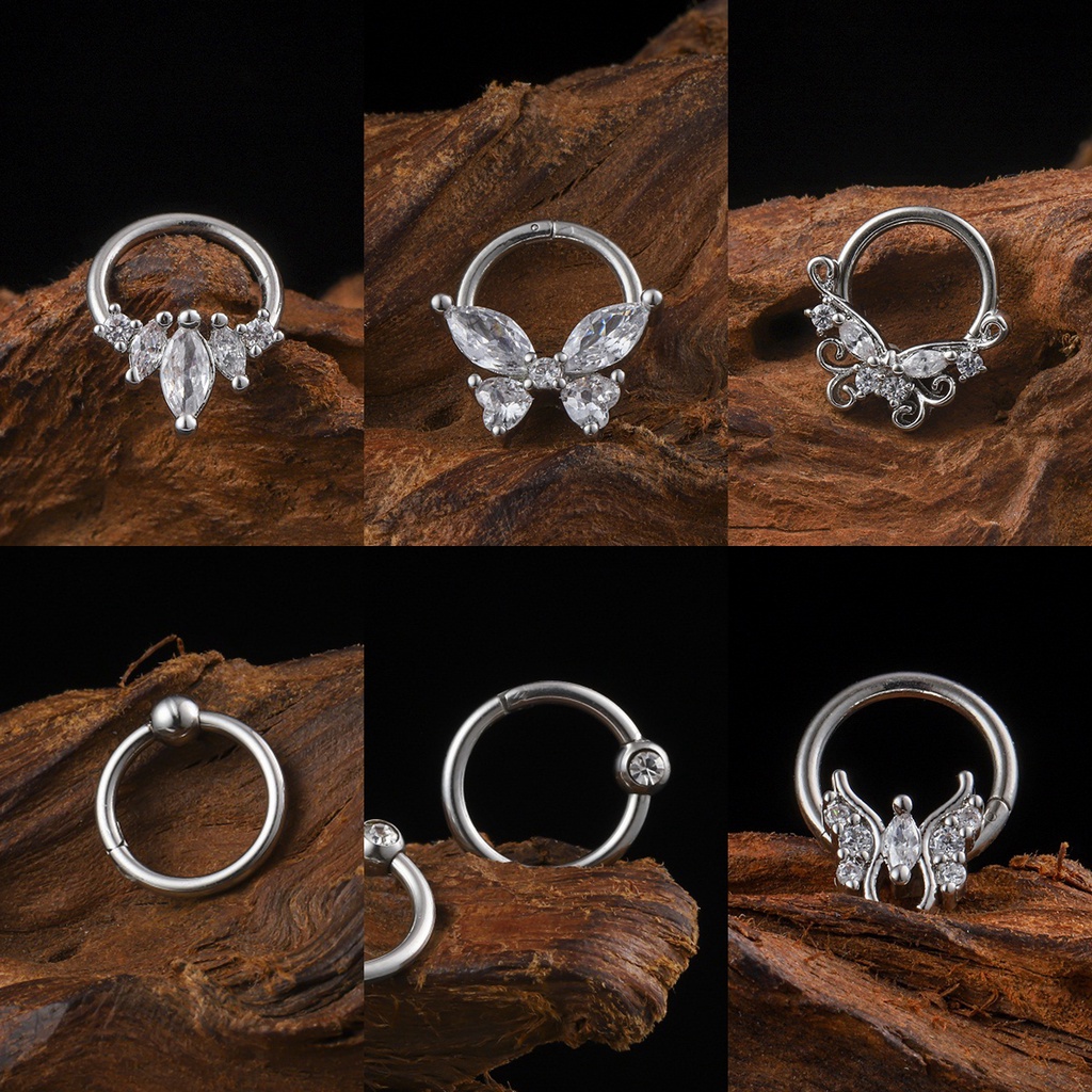 Khuyên Tai Tròn Khuyên Mũi Septum Đính Đá Nhân Tạo Thép Titan Không Gỉ