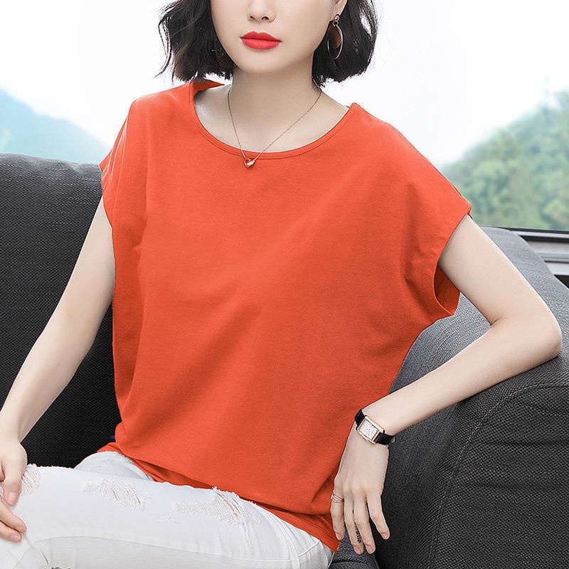 Áo Kiểu cotton Dáng Rộng Màu Trơn Thời Trang Mùa Hè Cho Phụ Nữ Trung Niên