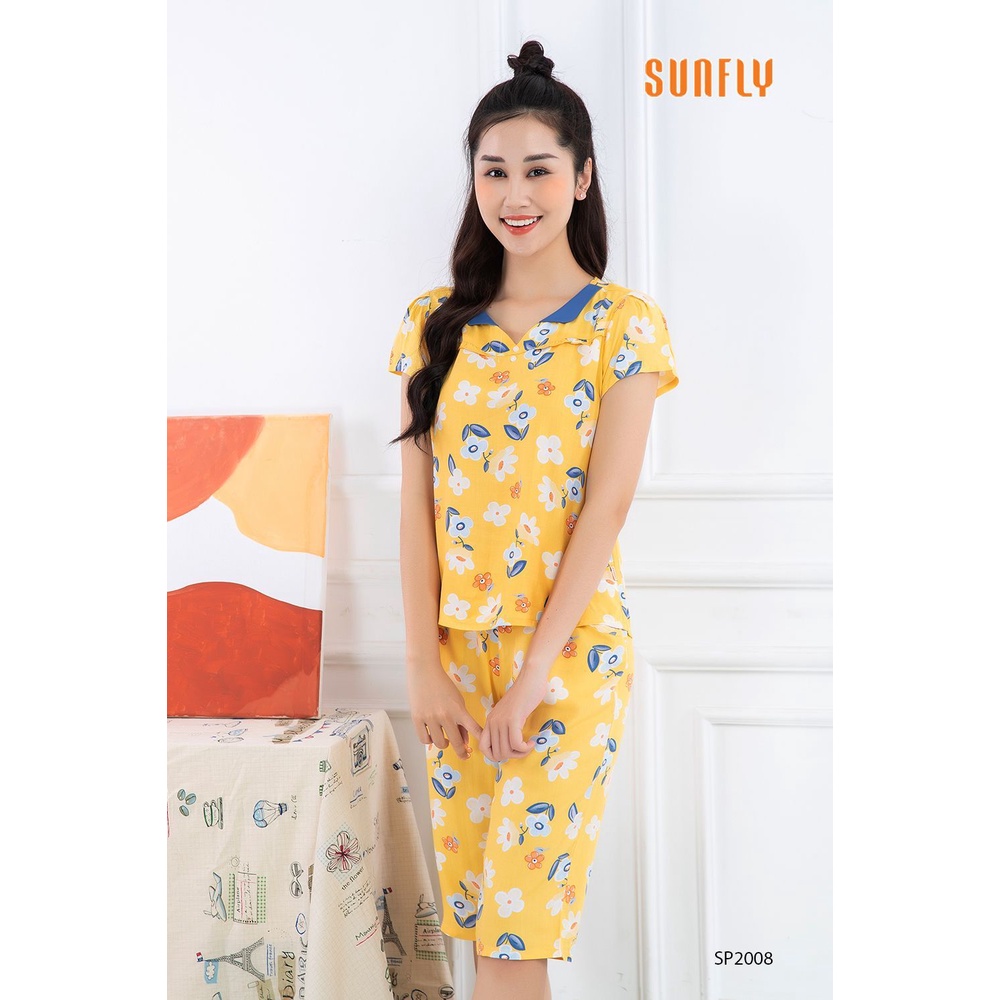 SP2008 Bộ mặc nhà nữ chất lanh SUNFLY áo cộc, quần ngố