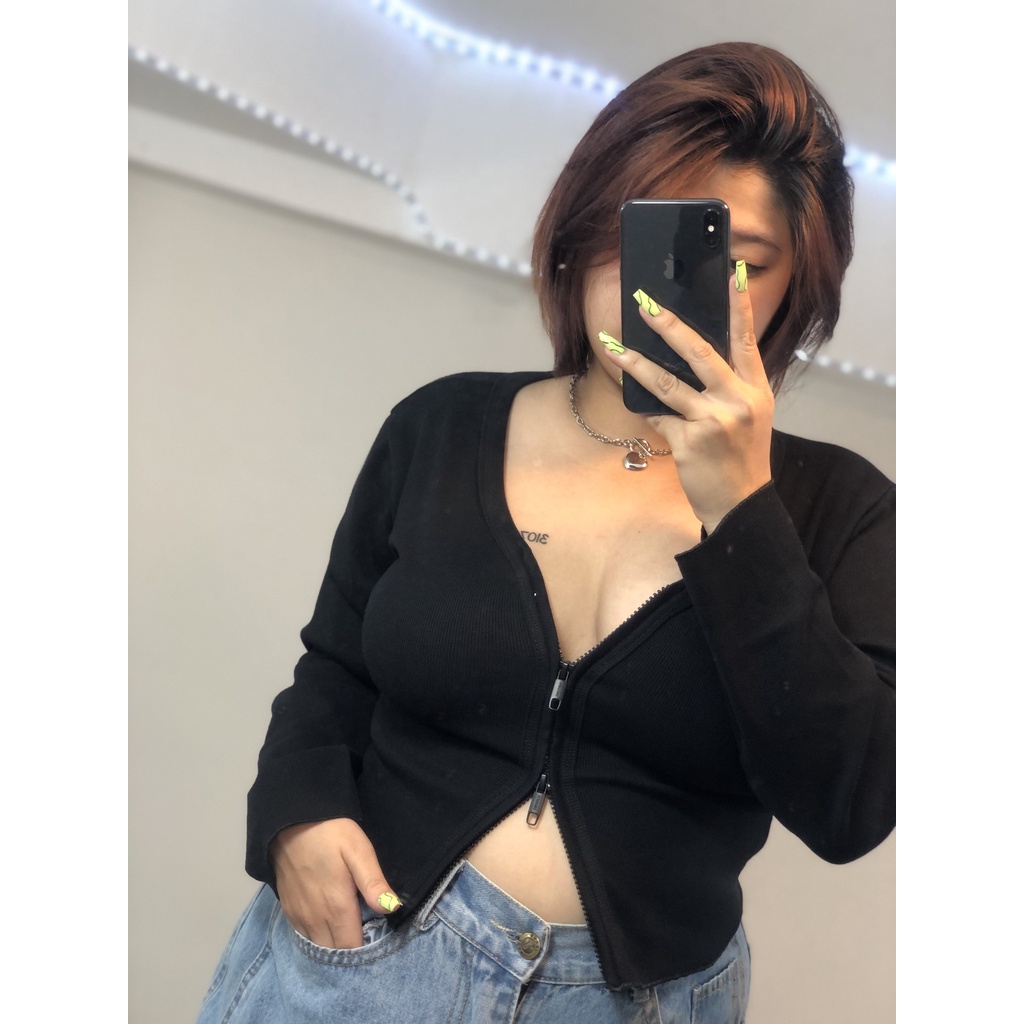 áo croptop nữ khóa kéo hai đầu cực sexy cho nàng bigsize FATTYTA CR11