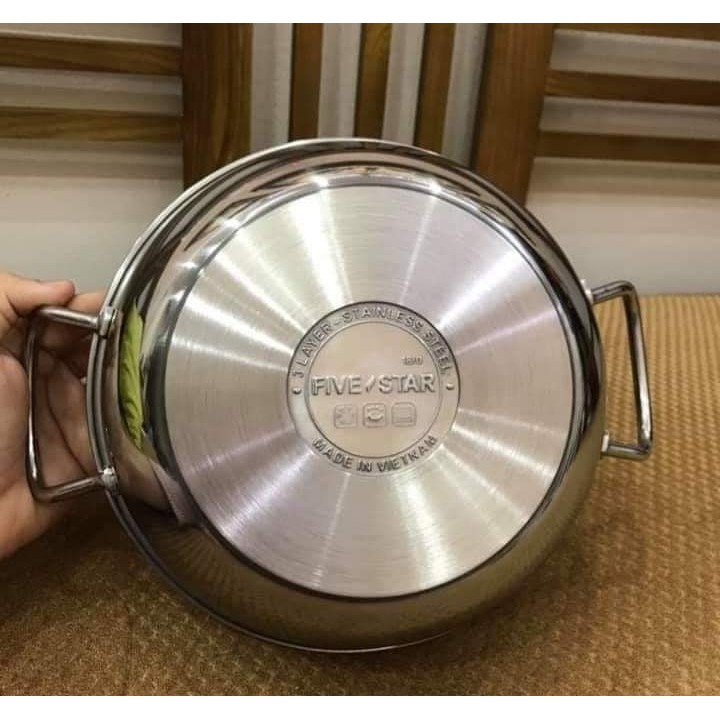 Nồi inox kho cá thịt chống dính bếp từ Fivestar  nắp kính , 3 đáy , inox 430
