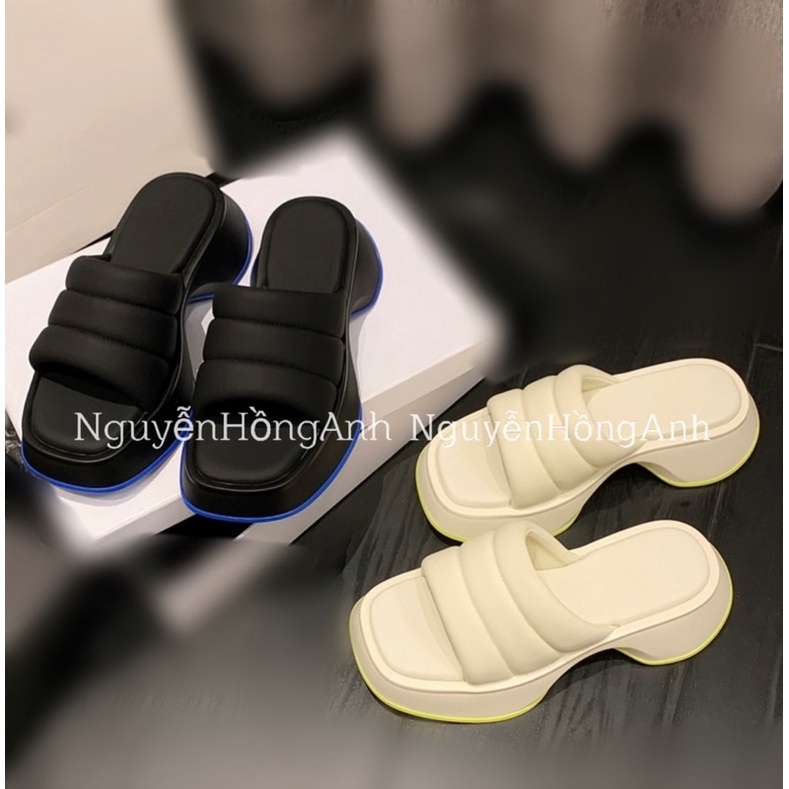 Dép guốc 1 bản quai phồng đế xuồng vát cao 5p  d189