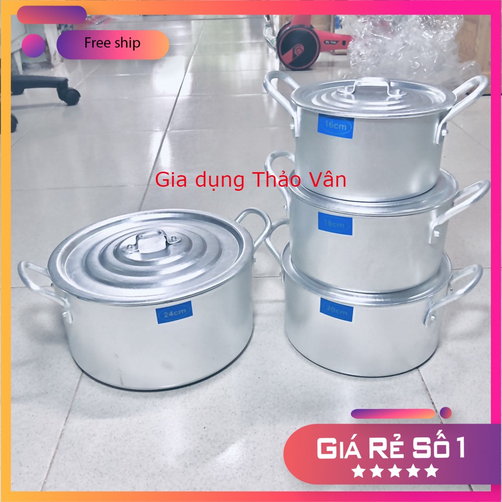 Bộ nồi nhôm 4 cái kích thước 16cm 18cm 20cm 24cm