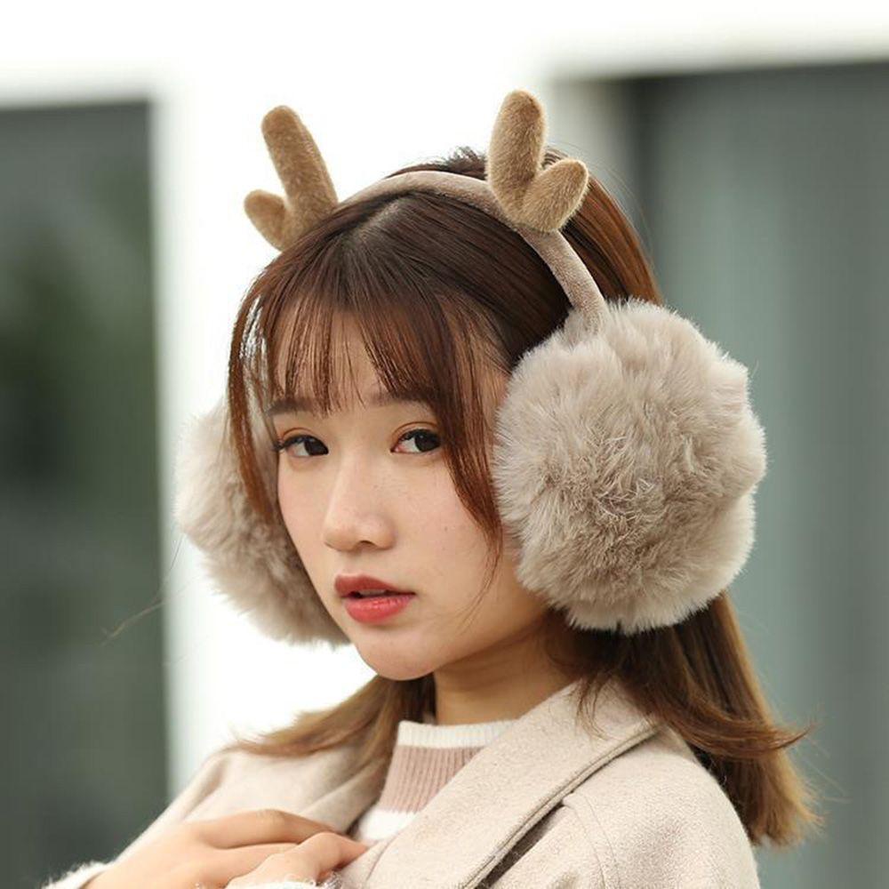 Chụp Tai Giữ Ấm Màu Trơn Hình Chú Nai Xinh Xắn