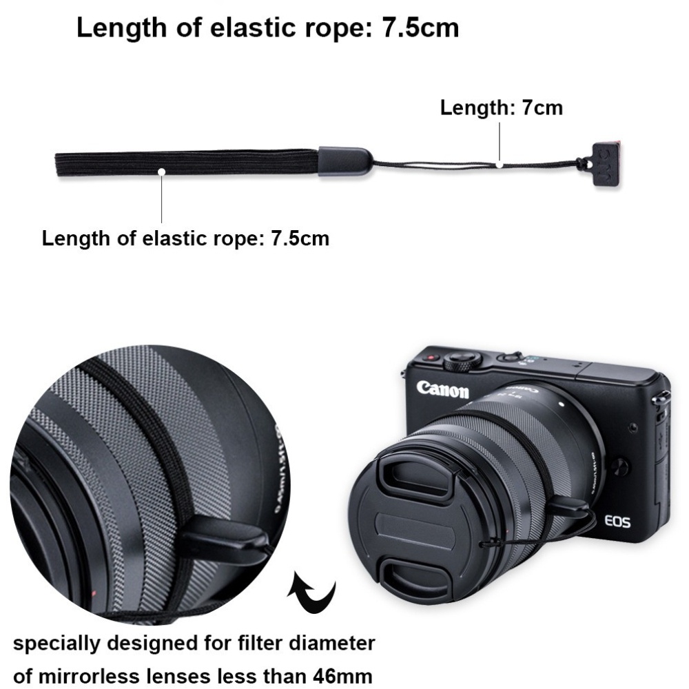 Dây đai giữ nắp đậy ống kính máy ảnh DSLR JJC không gương lật 2 trong 1 3m có nút cài chống mất 37-82mm