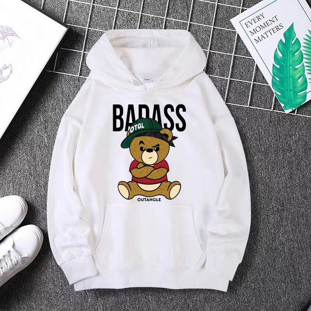 Áo Hoodie Nỉ Nam Nữ Thu Đông Ấm Áp Chất Vải Nỉ Mềm Mịn In 3D Hoạt Hình Gấu BADASS Mặc Đi Chơi - Đi Học Xinh Cute