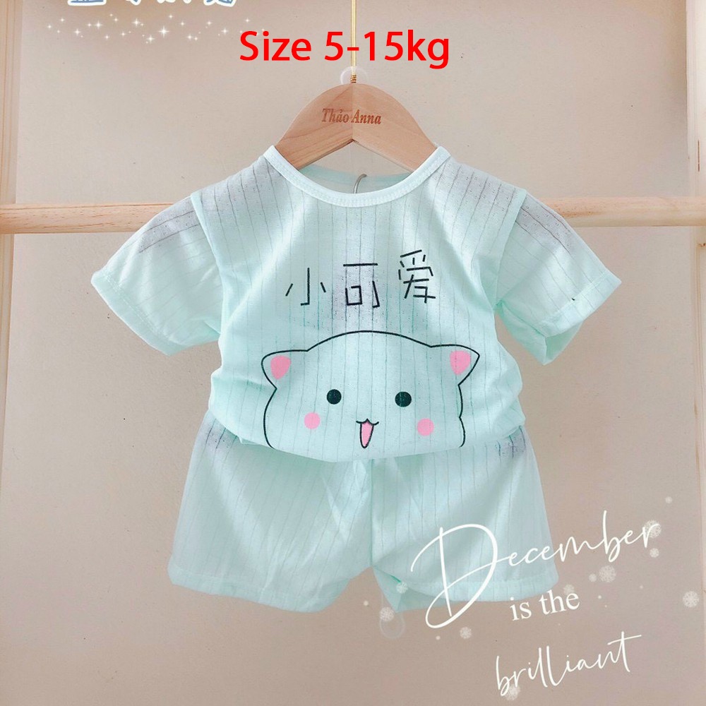 Bộ cotton giấy cộc tay, ngắn tay màu cho bé trai, bé gái, hàng loại 1, size 4-15kg _ B5