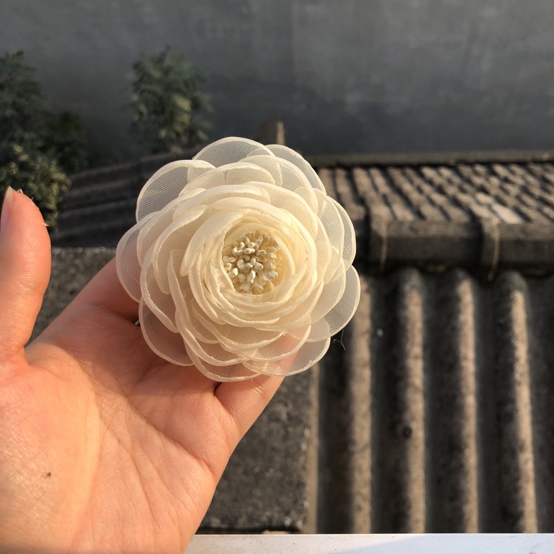 Hoa voan cài áo đốt tự nhiên- Mẫu tri ân khách hàng siêu đẹp- Hoa 7cm