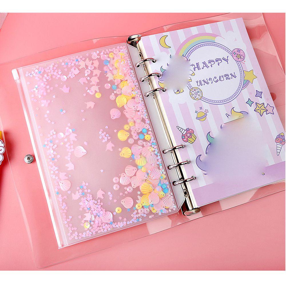 Túi Đựng Tài Liệu A5 / A6 6 Lỗ Trong Suốt Đính Kim Sa Lấp Lánh