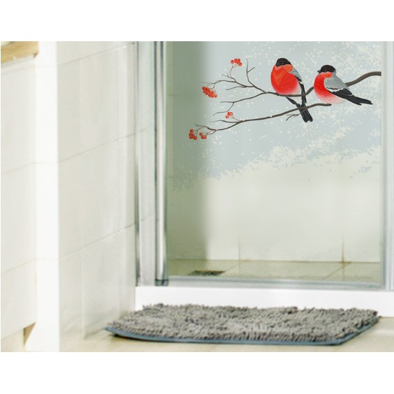 Decal trang trí kính cao cấp hai chú chim ( 60cm x 58cm )