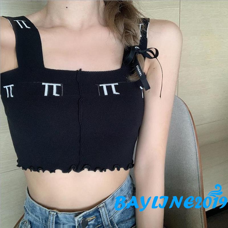 Áo Croptop Hai Dây Họa Tiết Chữ Cái Thời Trang Nữ Gợi Cảm