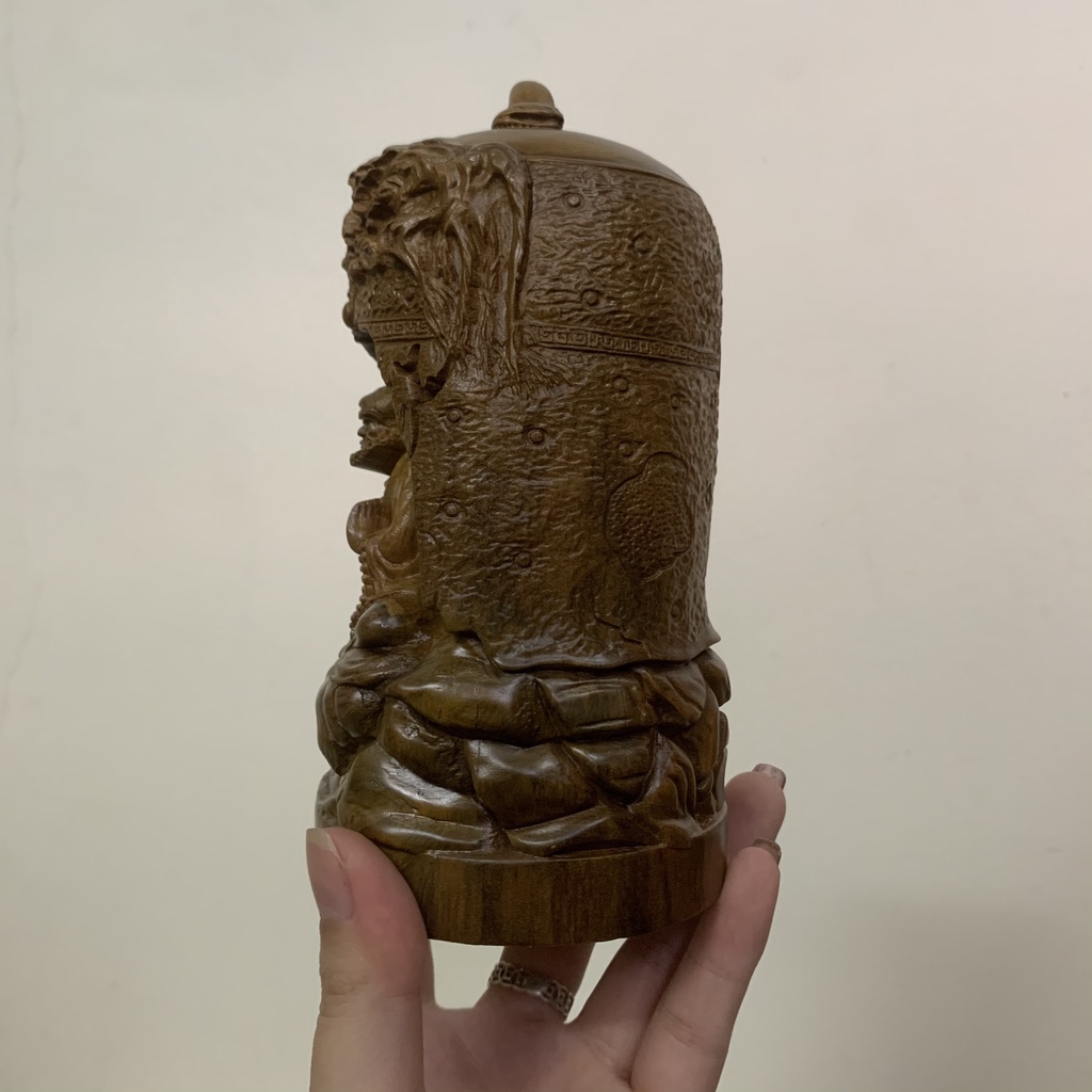 Tượng Gỗ Chạm Khắc Hình Phật Đạt Ma Ngồi Chuông Xông Trầm - Trang Trí Nhà Cửa