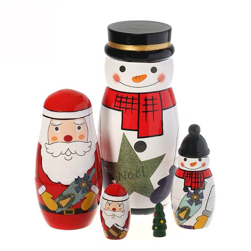 Bộ 5 búp bê Nga bằng gỗ nhiều màu sắc