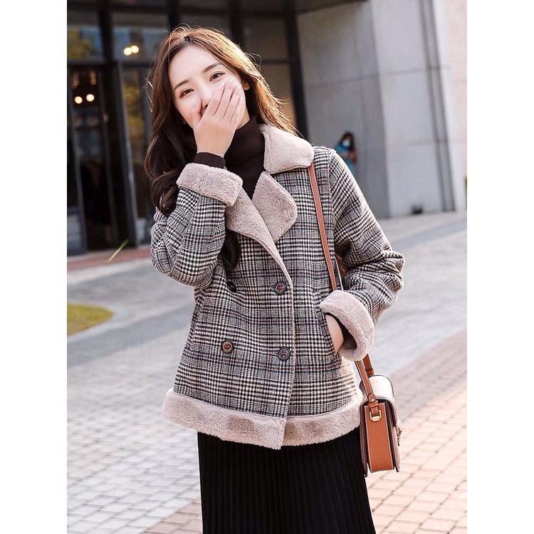 Áo Khoác Da Lộn Kẻ Lót Lông Freesize Siêu Dày Chamia | BigBuy360 - bigbuy360.vn