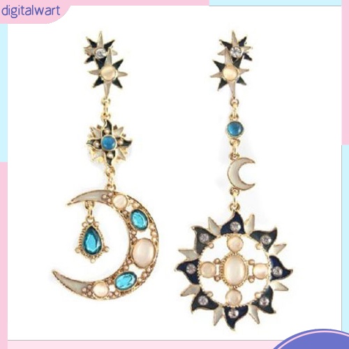 Khuyên Tai Hình Trăng Sao Đính Đá Phong Cách Hàn Quốc Thanh Lịch Dành Cho Nữ