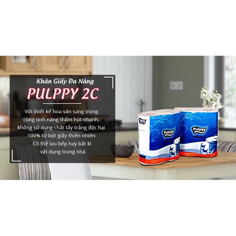 Combo 2 Cặp Giấy Bếp Pulppy Cuộn 205 tờ Khăn Giấy Đa Năng Thấm Dầu Mỡ Siêu Dai