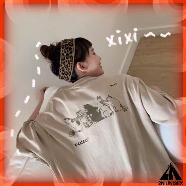 Áo thun tay lỡ form rộng - phông nam nữ cotton oversize - T shirt 5 Chú mèo - 2N Unisex