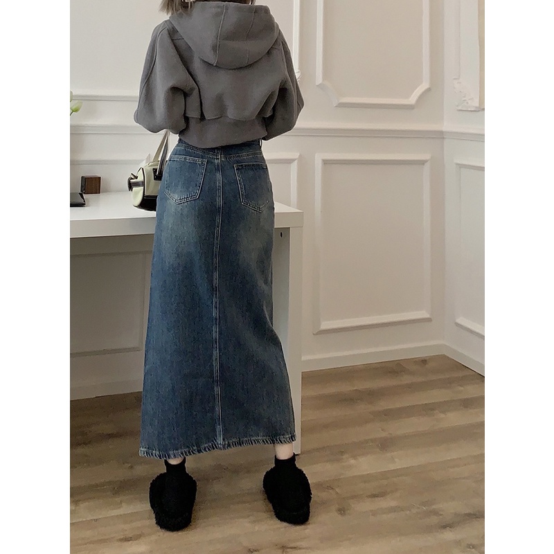 Chân Váy Denim Xẻ Tà Phong Cách Retro Thời Trang Mùa Hè 50408