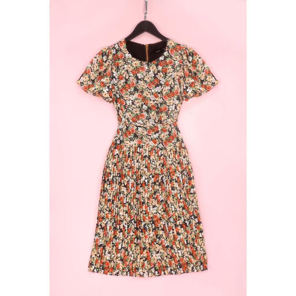 Đầm Hoa Thiết Kế Luperi LFV3293 Phối Chân váy xếp ly thanh lịch, nhẹ nhàng