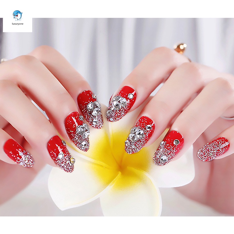 [Hàng mới về] Hộp 24 móng tay giả đính đá 3D lấp lánh cho cô dâu