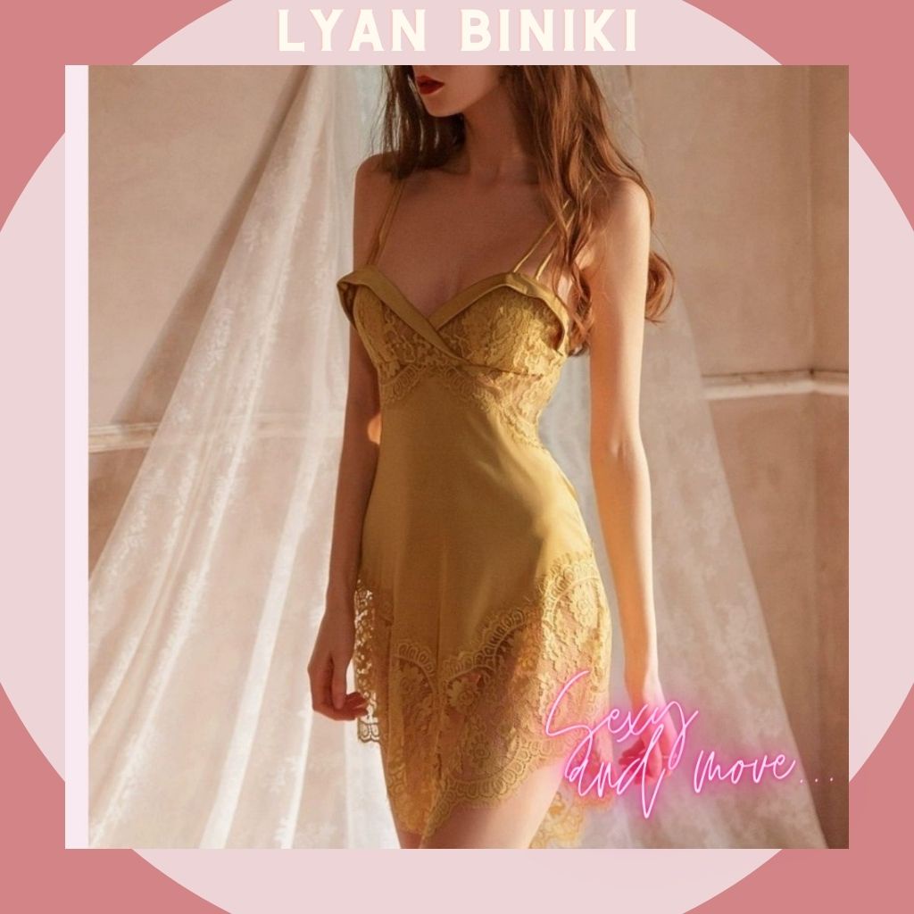 Váy ngủ đầm ngủ lụa Satin cao cấp 2 dây phối ren rexy gợi cảm LYAN BIKINI L013