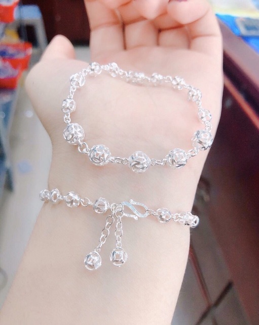 Lắc tay quả cầu kim tiền bạc ta viên 7-8 ly
