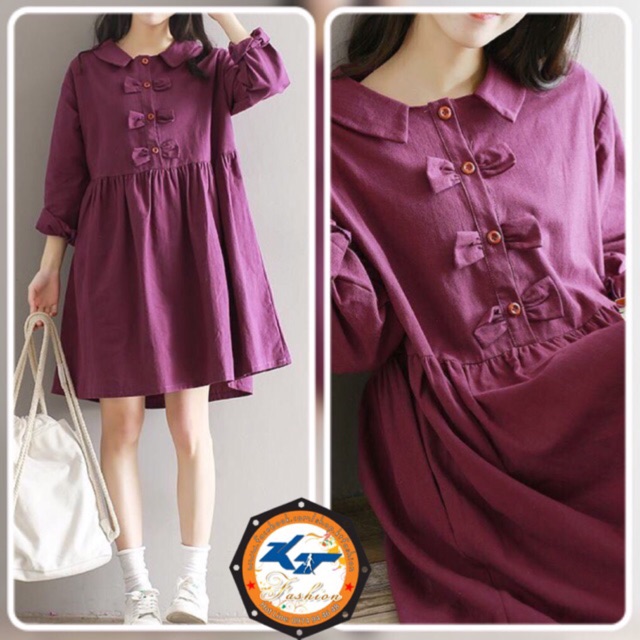 ĐẦM BABYDOLL TÍM 3 NƠ