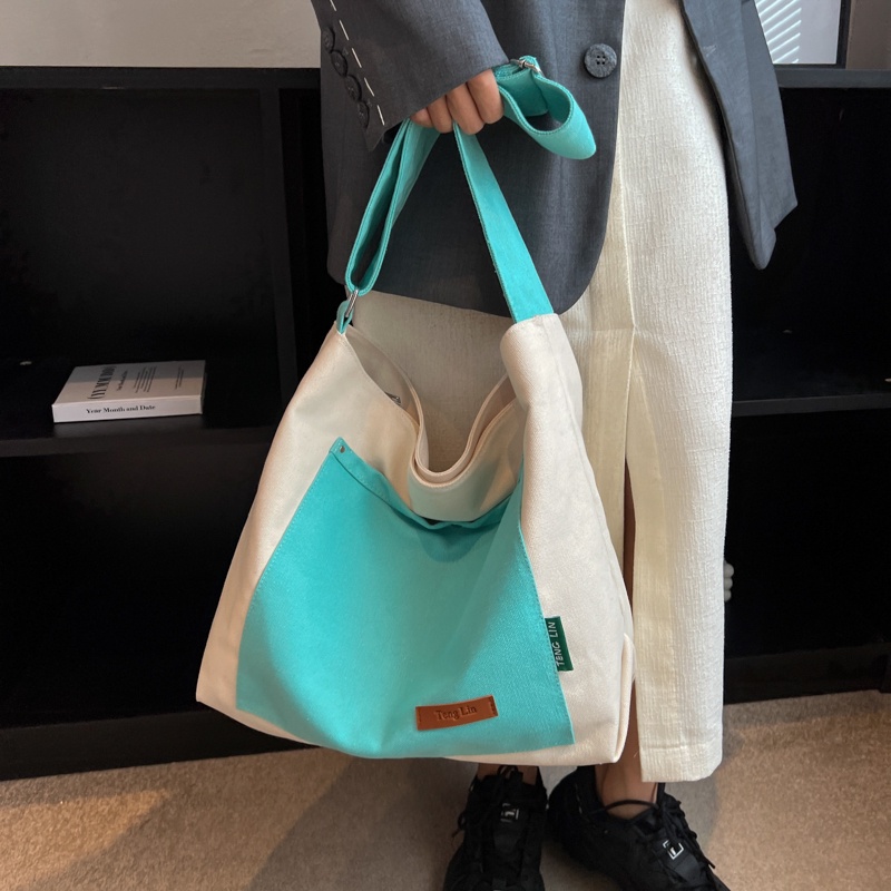 Túi Xách Canvas Sức Chứa Lớn Siêu Nhẹ Màu Sắc Tương Phản Thời Trang Cho Nữ
