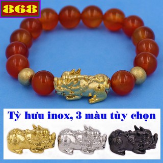 Vòng chuỗi mã não đỏ cam 10 ly charm tỳ hưu inox