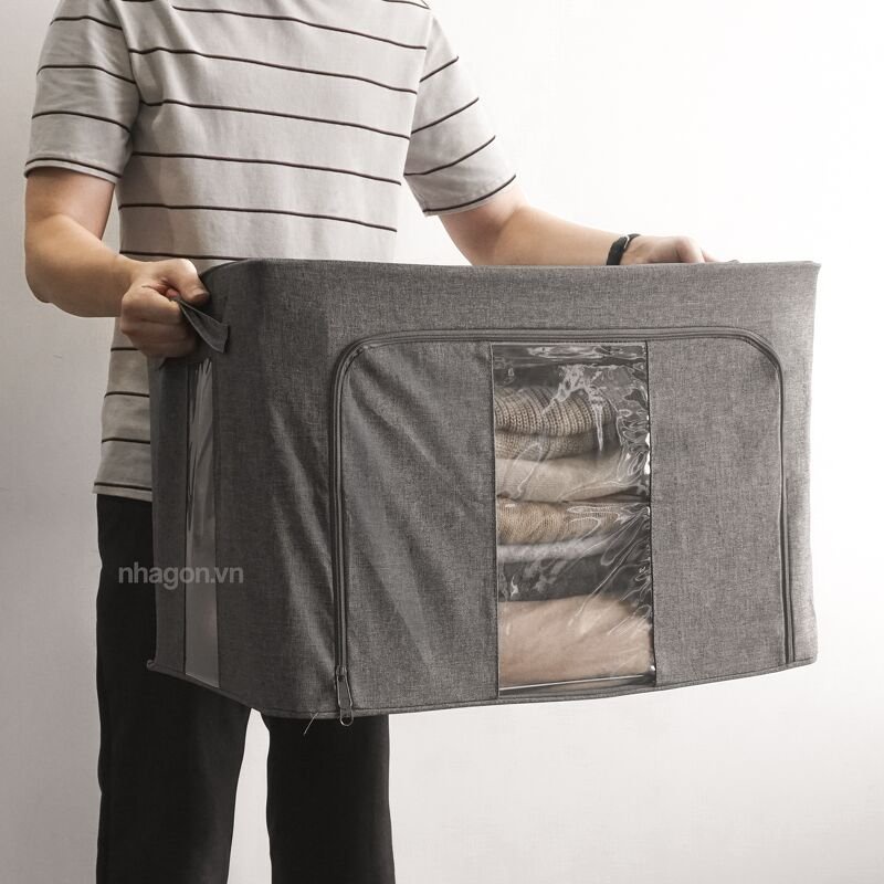 Thùng Đựng Chăn Màn Khung Thép Cao Cấp, Giỏ Vải Kích Thước Lớn Để Mền Gối Gấp Gọn MIMO FURNITURE