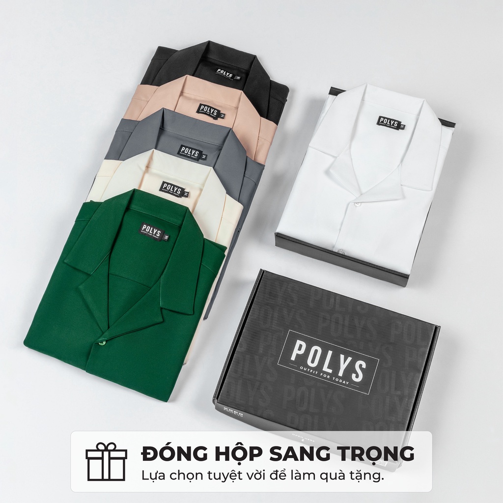 Áo sơ mi nam POLYS Fullbox, Vải Chéo Thái 6 Màu dày dặn, co giãn, thoáng khí. Áo sơ mi tay ngắn Cổ Vest CUBAN SHIRT