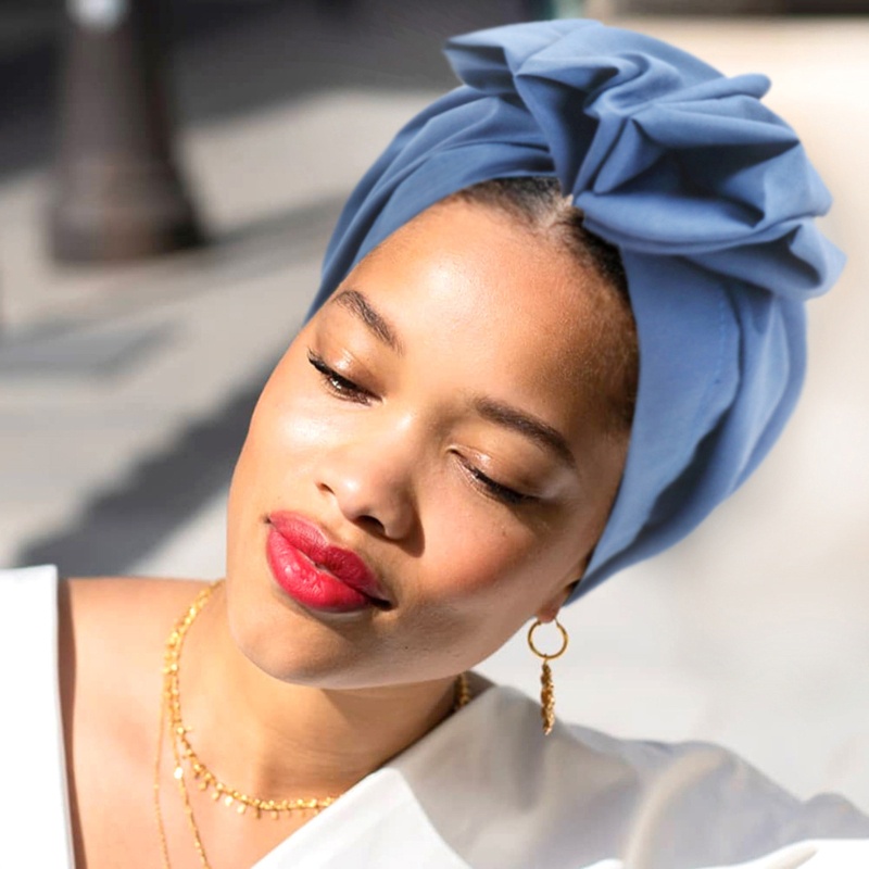 Mũ Turban Thắt Nút Chéo Màu Trơn Phong Cách Bohemian