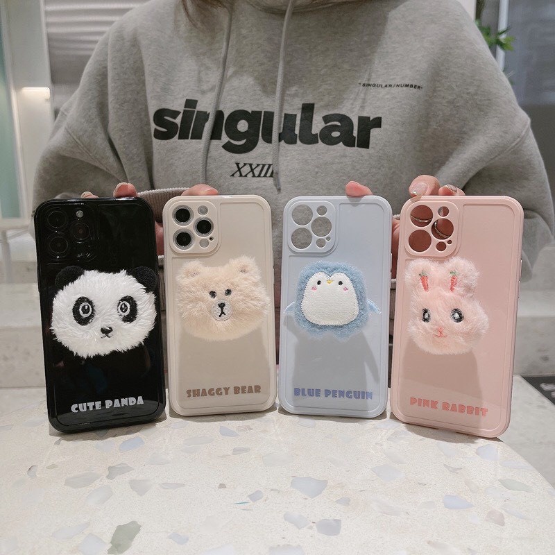 Ốp lưng iphone- Ốp vuông nhựa bóng kèm Pop thỏ dành cho ip 7/8, 7/8Plus, X/Xsmax, 11/11Promax, 12/12Promax