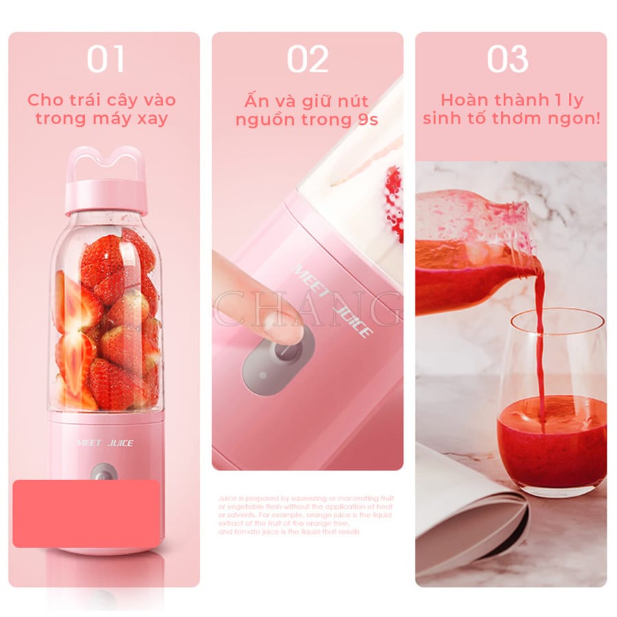 Máy Xay Sinh Tố, Máy Xay Hoa Quả Mini Cầm Tay Meet Juice 500ml Cao Cấp, Cực Mạnh và An Toàn - Free Ship