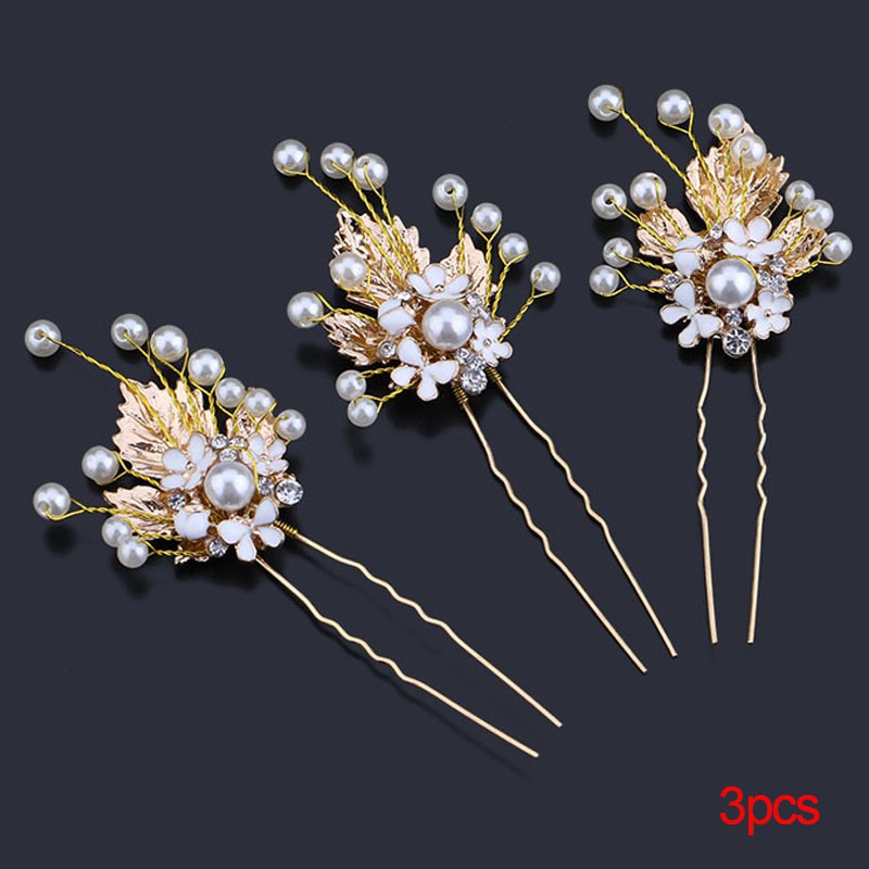 Set 3 trâm cài tóc cô dâu phối ngọc giả thiết kế theo phong cách Trung Hoa truyền thống đẹp mắt