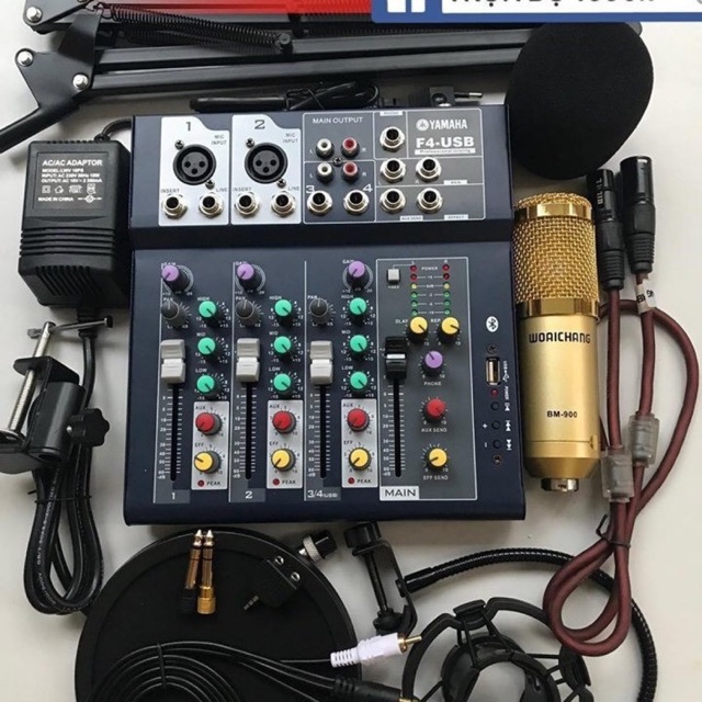 Combo Thu Âm Livestream Mixer F4 Yamaha-Mic WOAICHANG Bm900 tặng kèm tai nghe bh 12 th