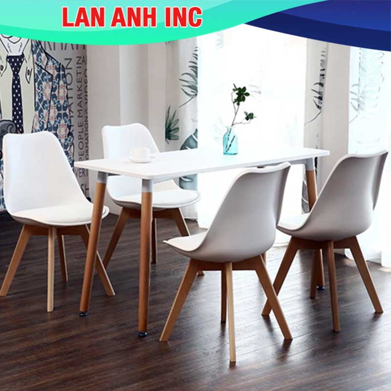 Ghế nhựa chân gỗ văn phòng cafe tựa lưng cao nệm simili giá rẻ eames  LAGN33-1