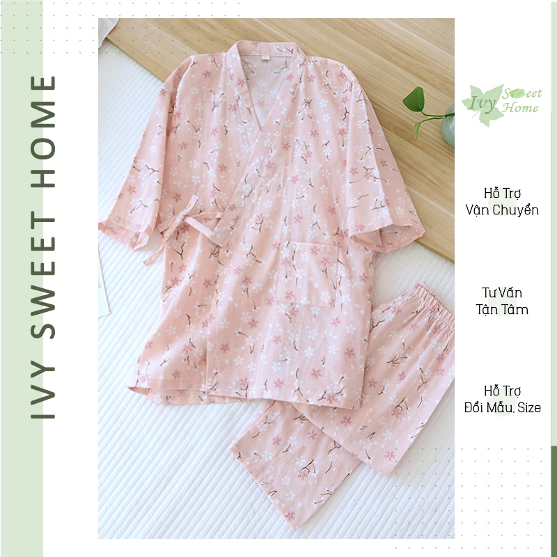 Yukata Vải Xô Nhật  Bộ Sau Sinh Kimono Hè Thoáng Mát  Rừng Sương Mù IVY238