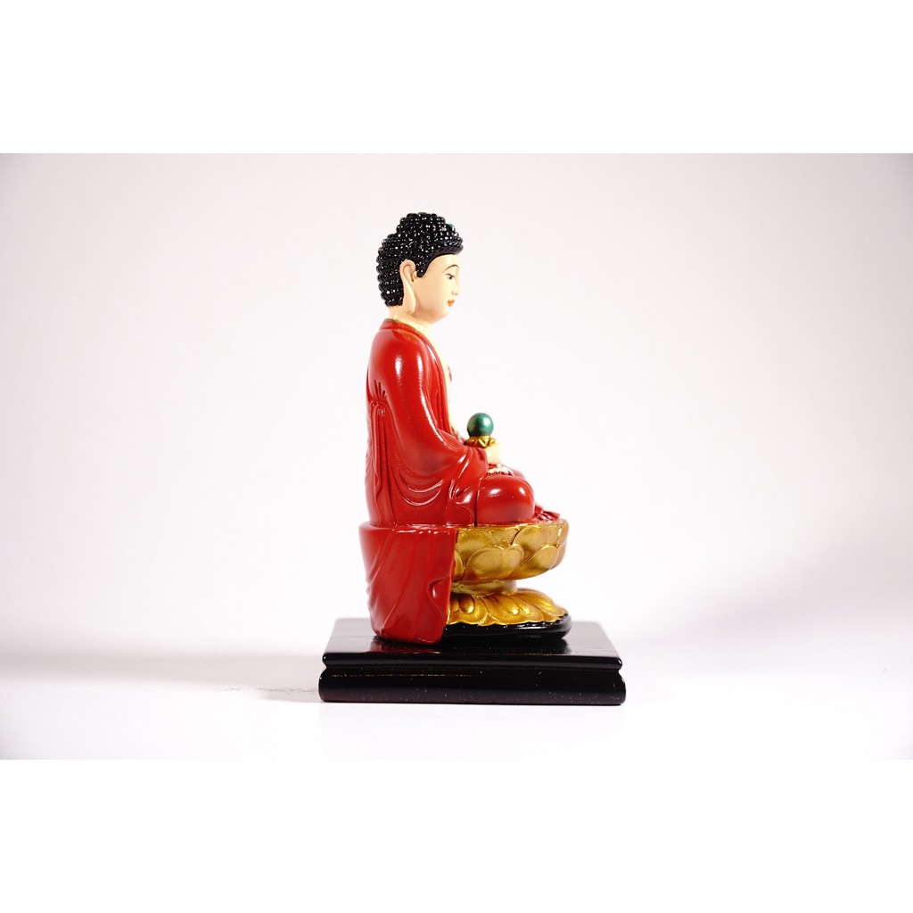 Tượng phật A Di Đà ngồi tòa sen có đế vẽ màu áo đỏ - Cao 12cm