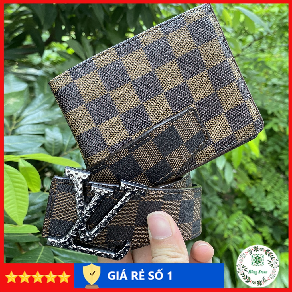 Combo Thắt lưng nam LV, Ví da kẻ caro, thắt lưng lv nam thời trang, mặt nguyên khối CBLV002D