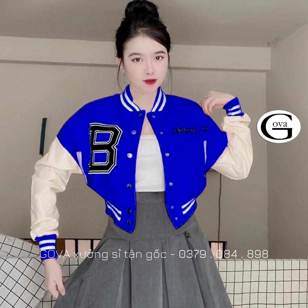 Áo Khoác Bomber Croptop Nỉ THÊU CHỮ B Nữ Form Rộng HOT Mặc Đẹp GOVA
