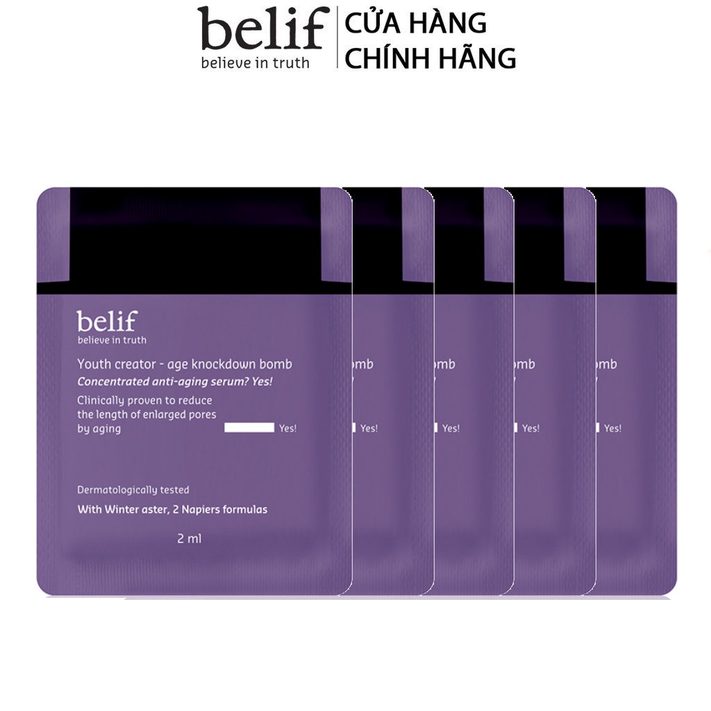 Combo 5 gói Serum chống nhăn ngăn lão hóa toàn diện Belif Age Knockdown Bomb 2ml/gói
