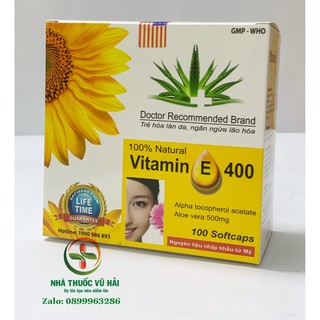 Viên uống Vitamin E 400 iu Giúp làm đẹp da - Hộp 100 viên bổ sung vtm E 400mg ngăn ngừa lão hóa, tốt cho sinh lý