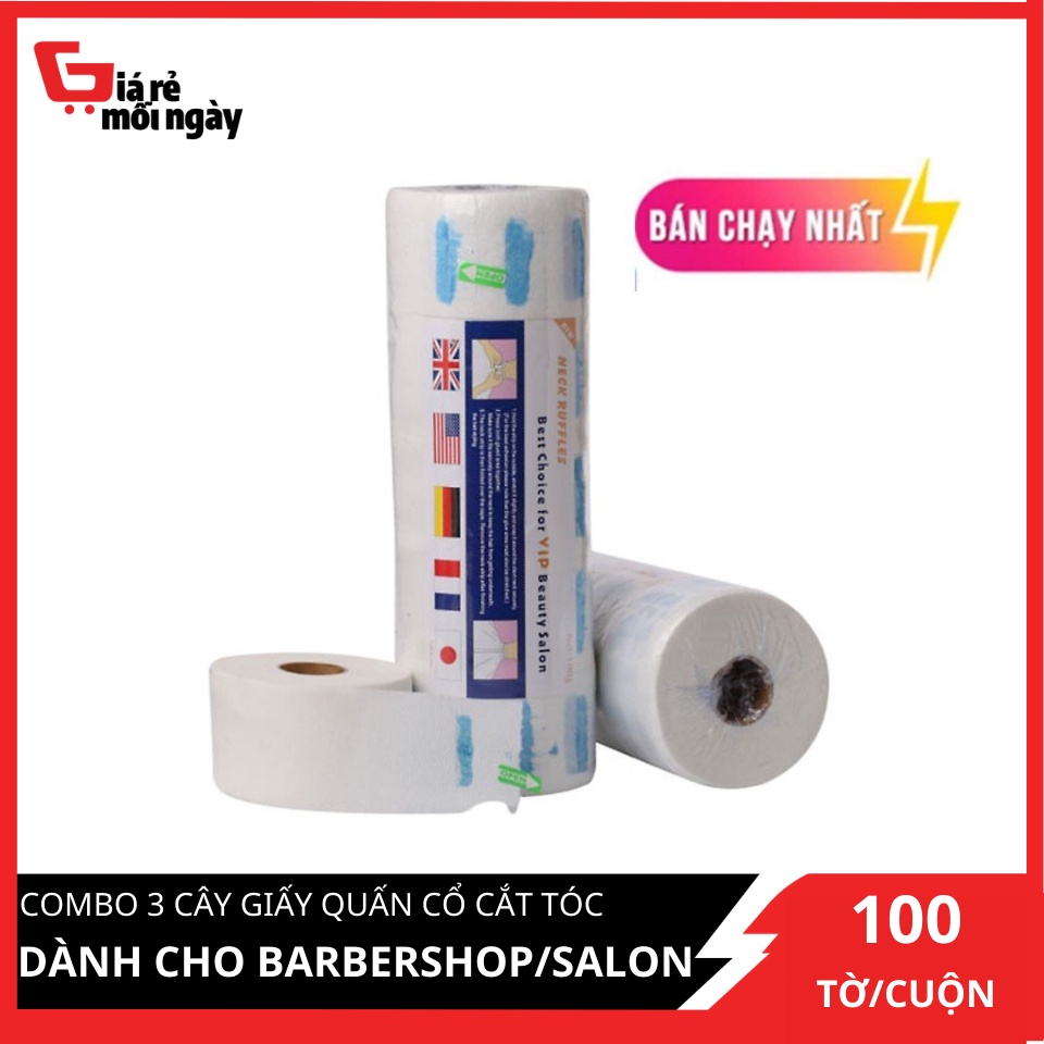 Combo 3 cây giấy quấn cổ cắt tóc dành cho barbershop/salon (1 cây 5 cuộn 100 tờ/cuộn)x3